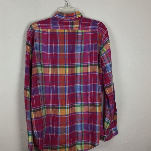 Polo-RL bright plaid button up shirt in linen-M - Picture 8 of 9
